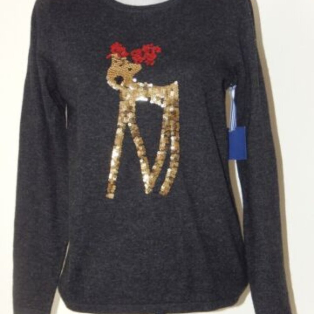 ANTONI & ALISON Cashmere Blend Crewneck EMBELLISHED Sweater CHARCOAL LARGE NWT